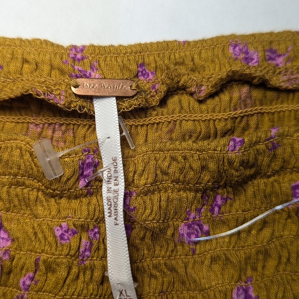 FREE PEOPLE Mustard Yellow Crop Top 3/4 wing Pink Floral Sleeves- Size XL *NWT - Picture 4 of 12